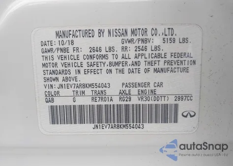 2019 Infiniti Q50 3.0T Luxe from USA, damaged, VIN JN1EV7AR8KM554043